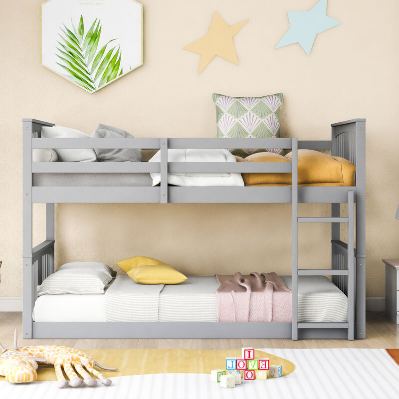 Twin Over Twin Bunk Bed with Ladder, Gray