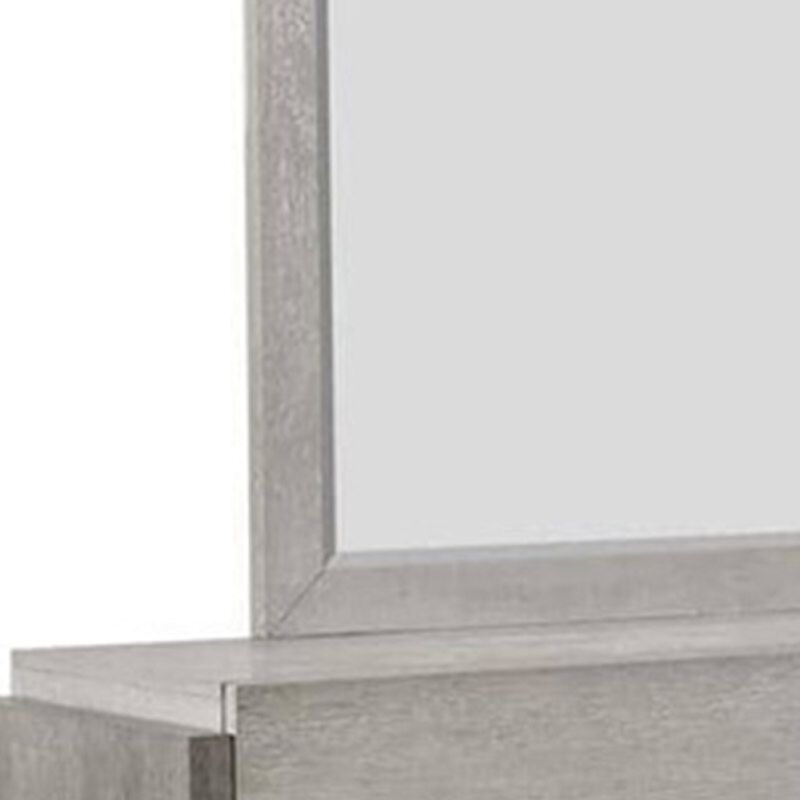 Rizvi Wall Mount Dresser Mirror, Beveled Accent, Gray Solid Wood 36x40