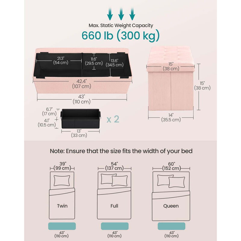 Folding Storage Bench Ottoman Footrest Seat with Hidden Compartment image number 2