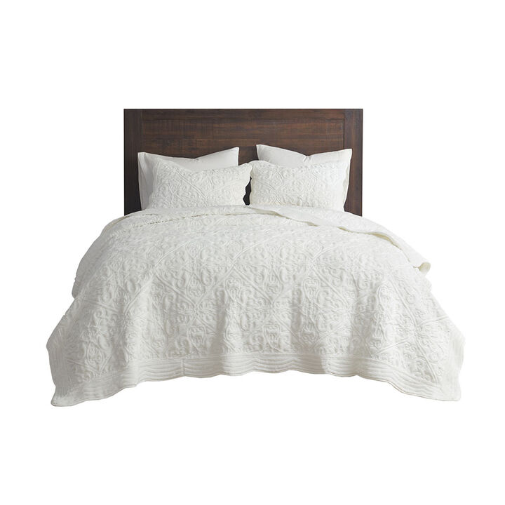 Gracie Mills Delores 3 Piece Embroidered Faux Fur Coverlet Set