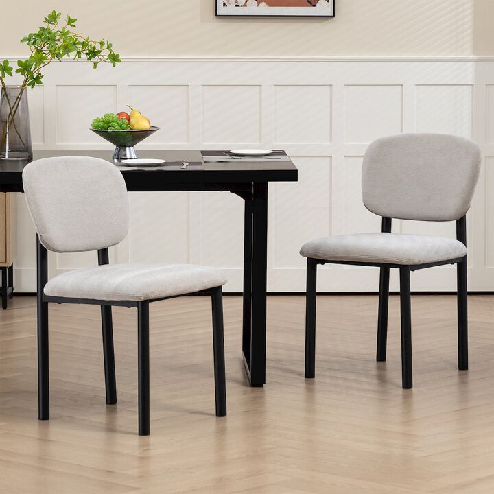 Glamour Home Set of 2 Beren Beige Upholsterd Fabric Dining Chair with Iron Legs
