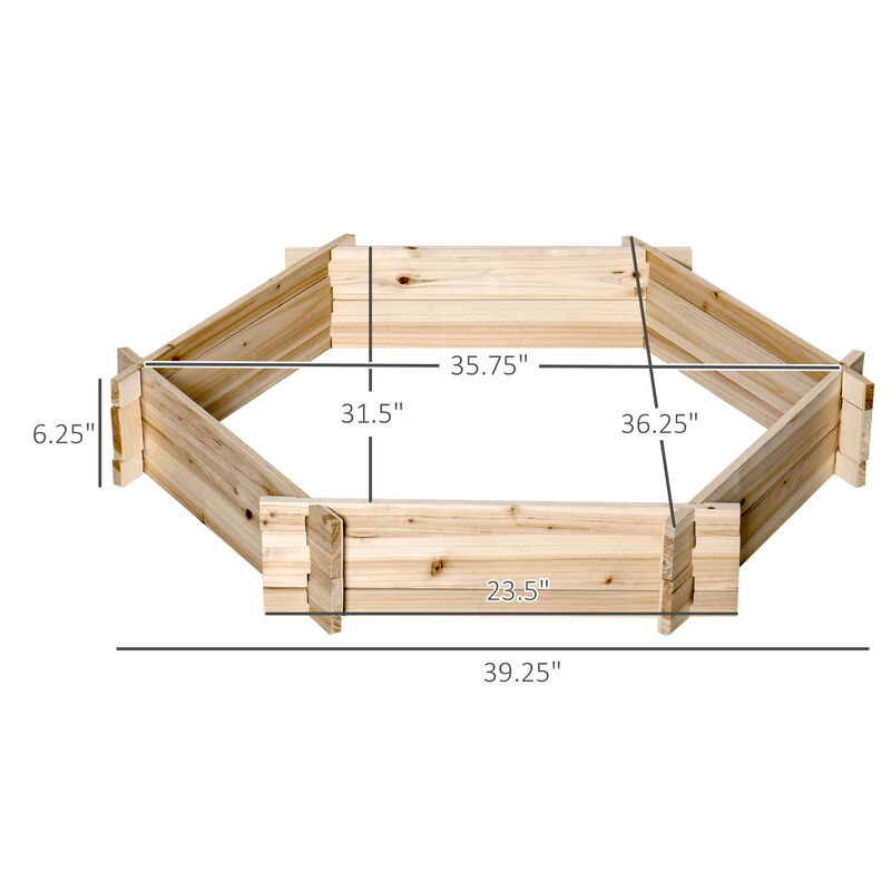 Outsunny Wooden Raised Garden Bed, Hexagon Screwless Planters for Outdoor Plants, Vegetables, Flowers, Herbs, 39" x 36" x 6", Natural Wood