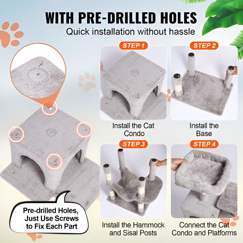 Cat Tower with 2 Condos and Sisal Scratching Posts, Multi-Level Tree for Indoor Cats