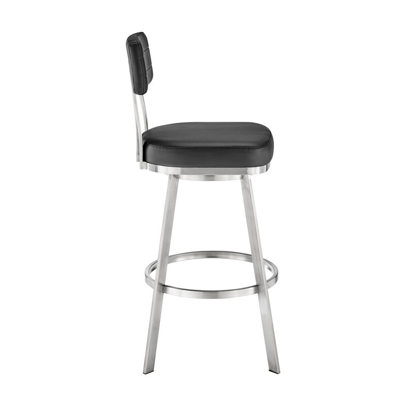 Jinab Swivel Stool in Brushed Stainless Steel with Black Faux Leather