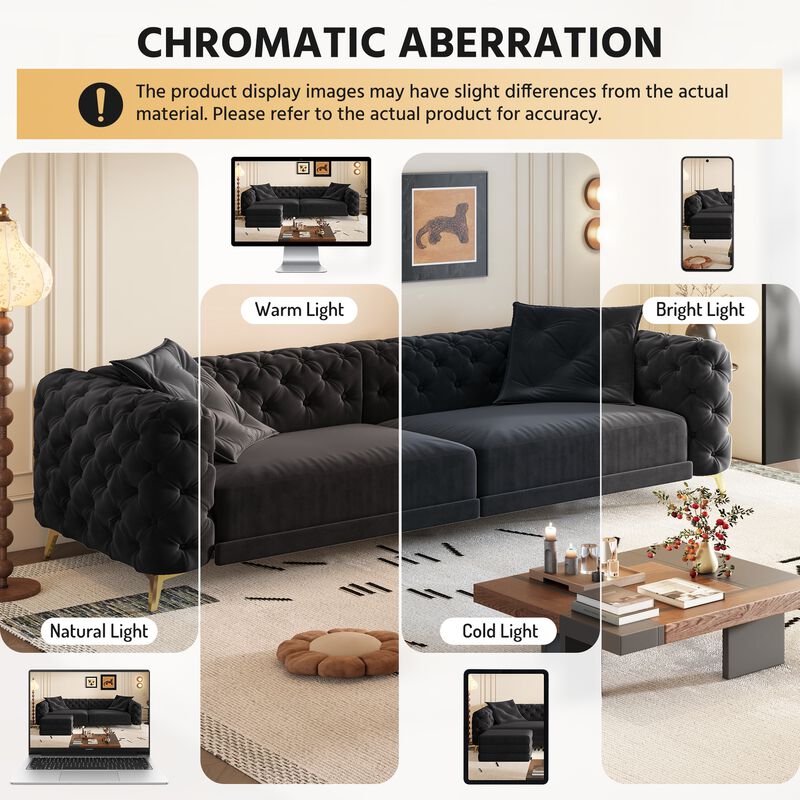 Whisen 97.7" 4-Seat Convertible Sleeper Sofa, Velvet 3-in-1 with Ottoman for Apartment Office image number 6