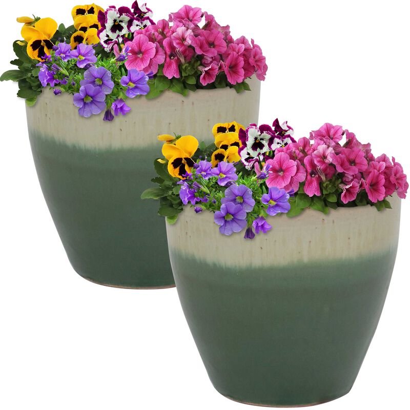 Sunnydaze Set of 2 Resort Glazed Ceramic Planters - 8"