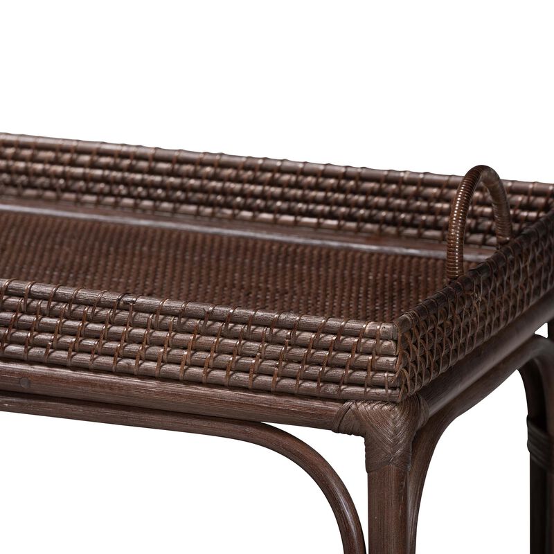 bali & pari Lombok Natural Rattan Console Table - Handwoven Wicker 2-Tier Accent Table with Raised Tray Top for Living Room or Entryway image number 3