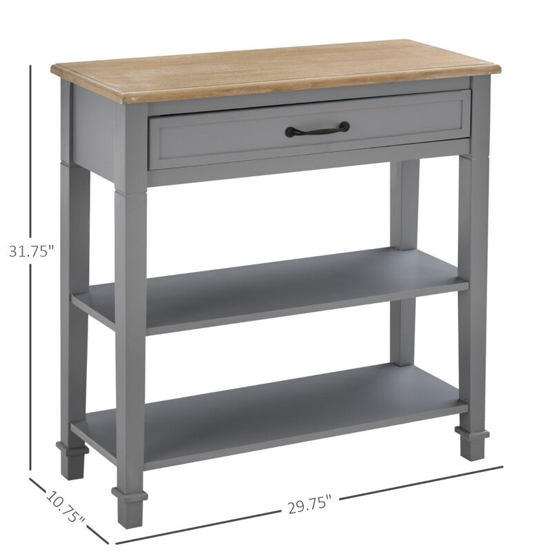 Grey Vintage Hallway: Retro-Styled Console Table with Large Storage