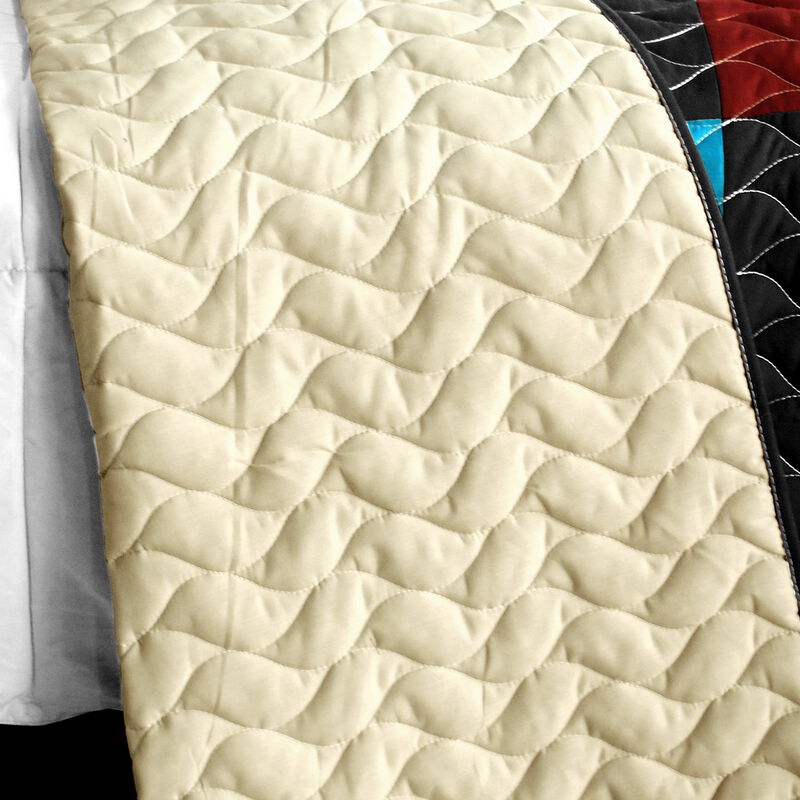 Lightweight 3PC Vermicelli-Quilted Patchwork Quilt Set All-Season Bedspread image number 4