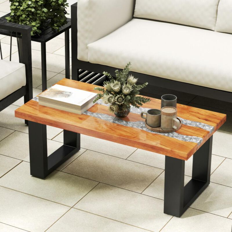Hivvago Teak Wood Patio Table with River Feel Epoxy Tabletop