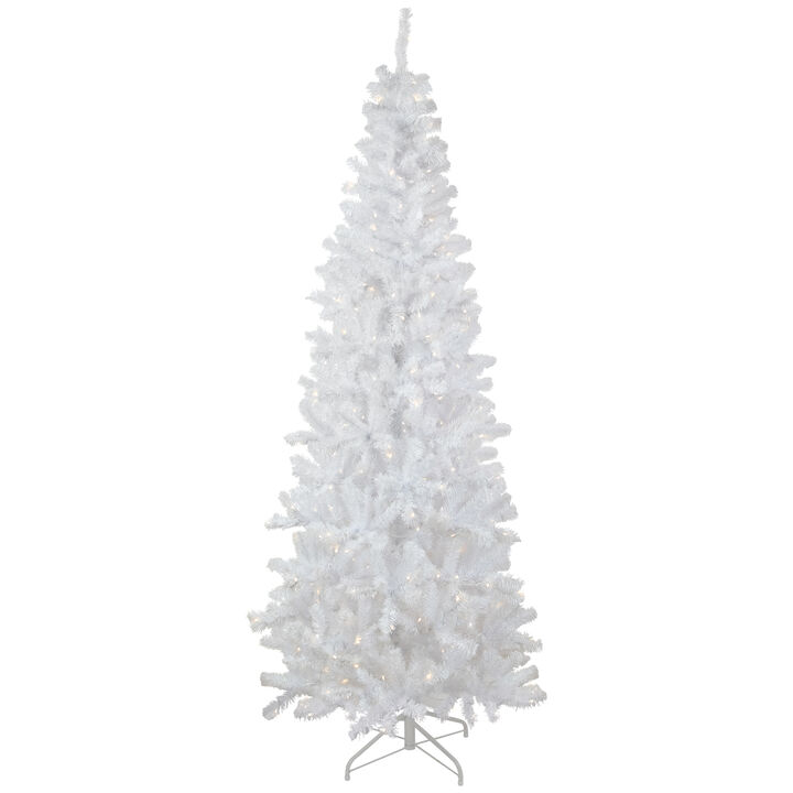 7.5' Pre-Lit White Georgian Pine Pencil Artificial Christmas Tree  Warm White LED Lights