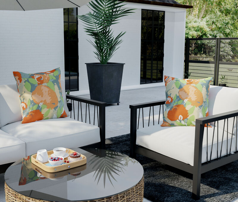 22"x22" Indoor/Outdoor Pillow, Botanical Terra Cotta and Green