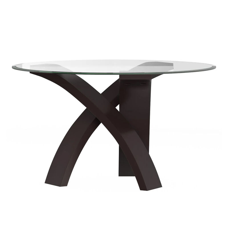 Moi 5pc Dining Table and Chair Set, 52 Inch Round Glass, White Black - Benzara