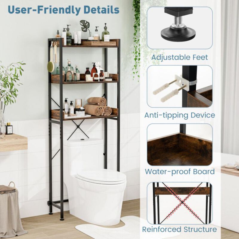 Hivvago Over The Toilet Storage Rack with Hooks and Adjustable Bottom Bar