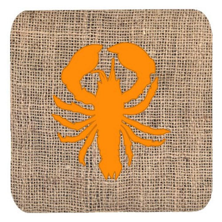 Caroline's Treasures BB1015-BL-OR-FC Lobster Burlap and Orange Foam Coasters (Set of 4), 3.5 H x 3.5 W, Multicolor