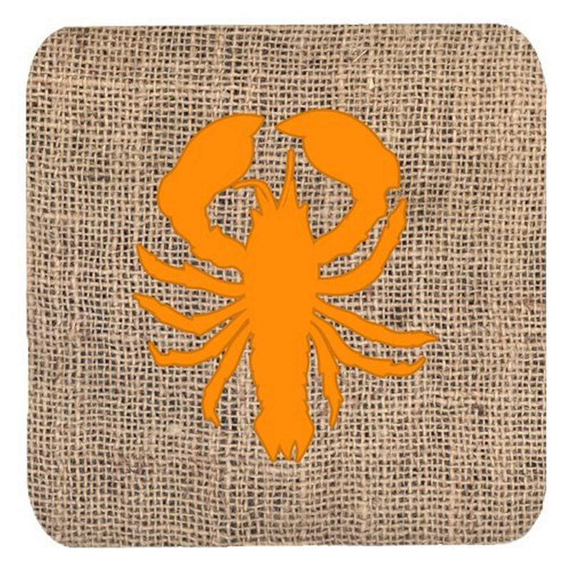 Caroline's Treasures BB1015-BL-OR-FC Lobster Burlap and Orange Foam Coasters (Set of 4), 3.5 H x 3.5 W, Multicolor