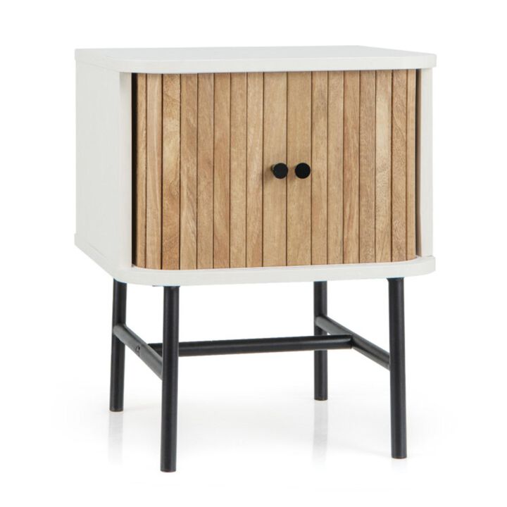 Hivvago Mid-century Modern Nightstand with Sliding Doors and Storage Cabinet