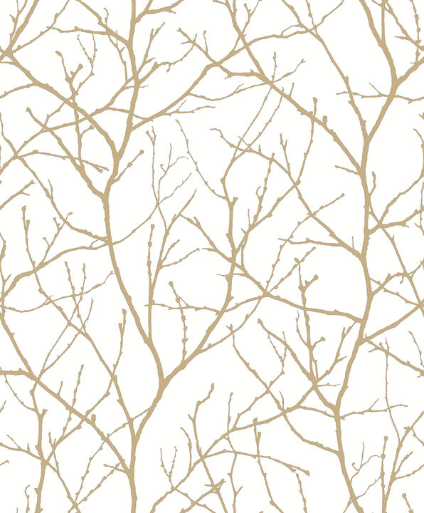 Trees Silhouette White & Gold Wallpaper