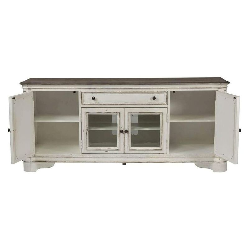 Liberty Furniture Antique White TV Console with Drawer and 4 Cabinets for Rustic Decor Use image number 3