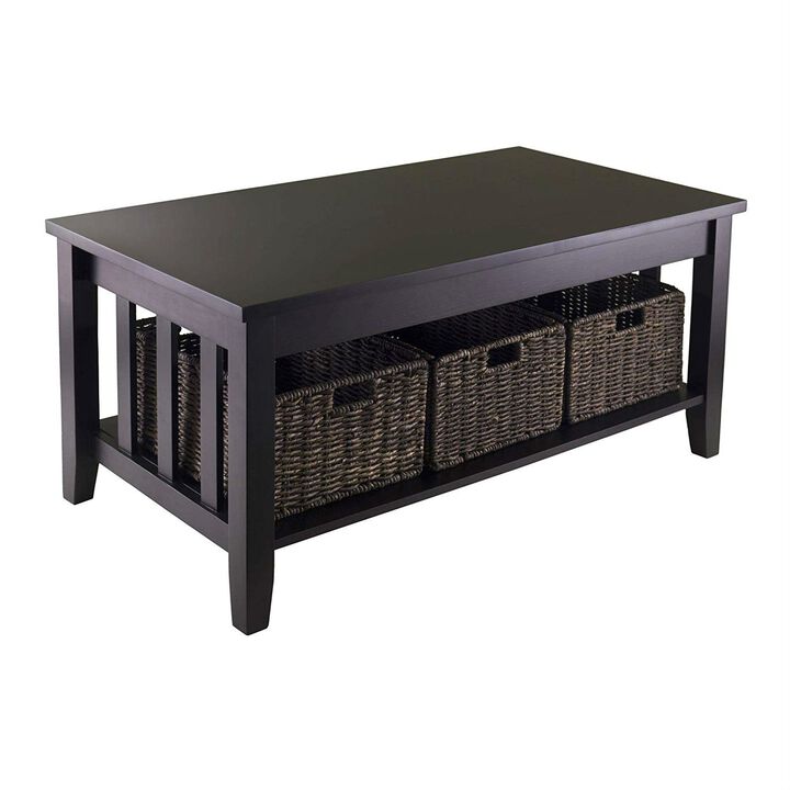 Hivvago Espresso 2 Tier Coffee Occasional Table with 3 Storage Baskets