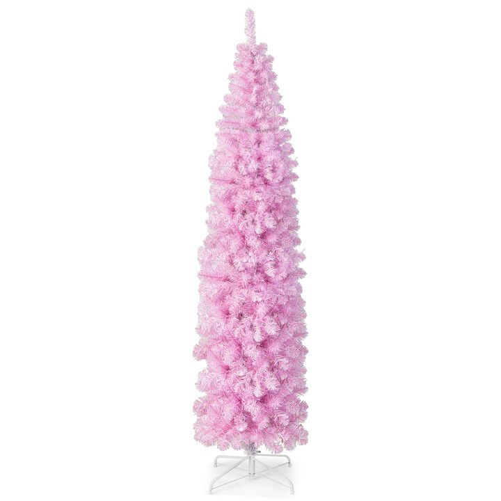 Pre-lit Artificial Christmas Tree with Branch Tips LED Lights Metal Stand