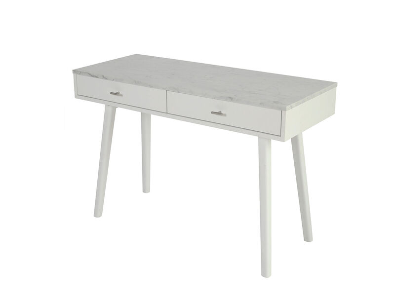 Viola 44"L x 15"W x 30"H Rectangular Italian Carrara White Marble Writing Desk with Oak Legs