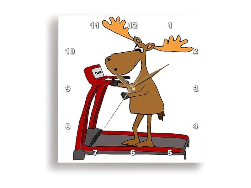 Funny Moose Using Treadmill Exercise Wall Clock 13 Inch Home Decor image number 0