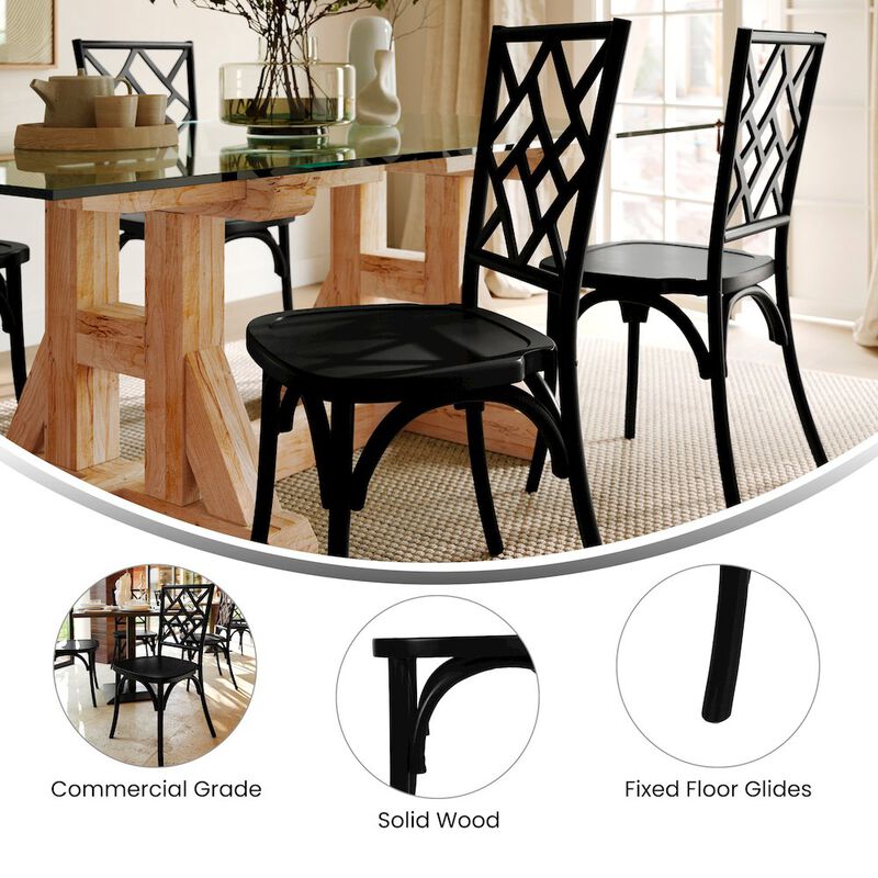 Flash Furniture Brooklyn Black Solid Wood Stackable Dining Chair with Intricate Back Detail image number 8