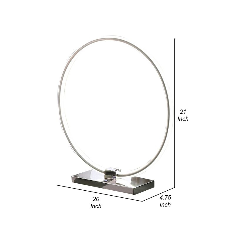 Sine 21 Inch Table Lamp, Modern Circle Ring LED, Sleek Silver Metal Base - Benzara