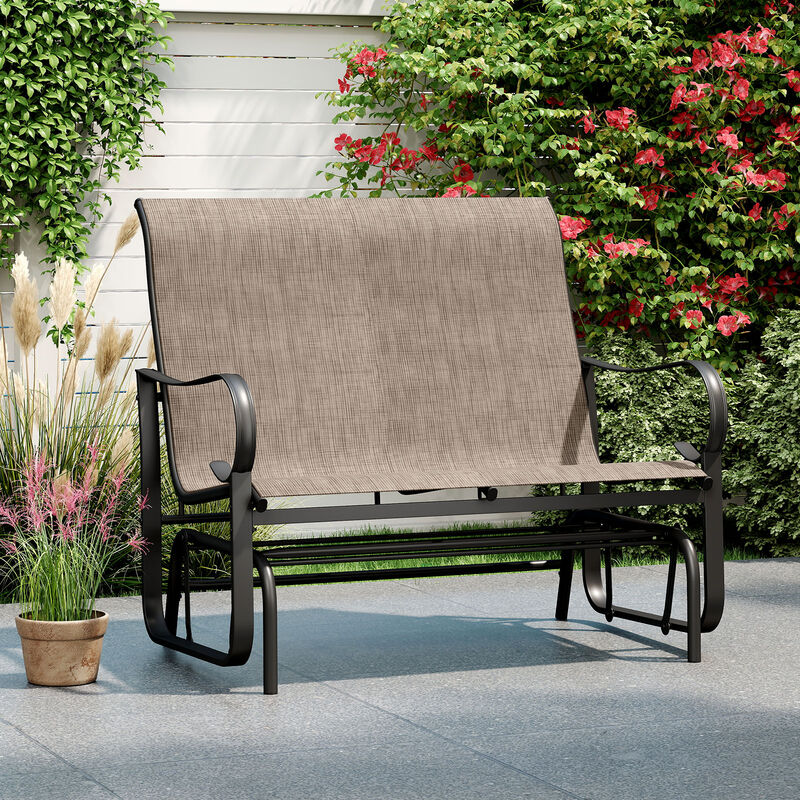 Patio Glider Bench for 2 Person with High Backrest and Smooth Gliding Motion-Brown image number 1