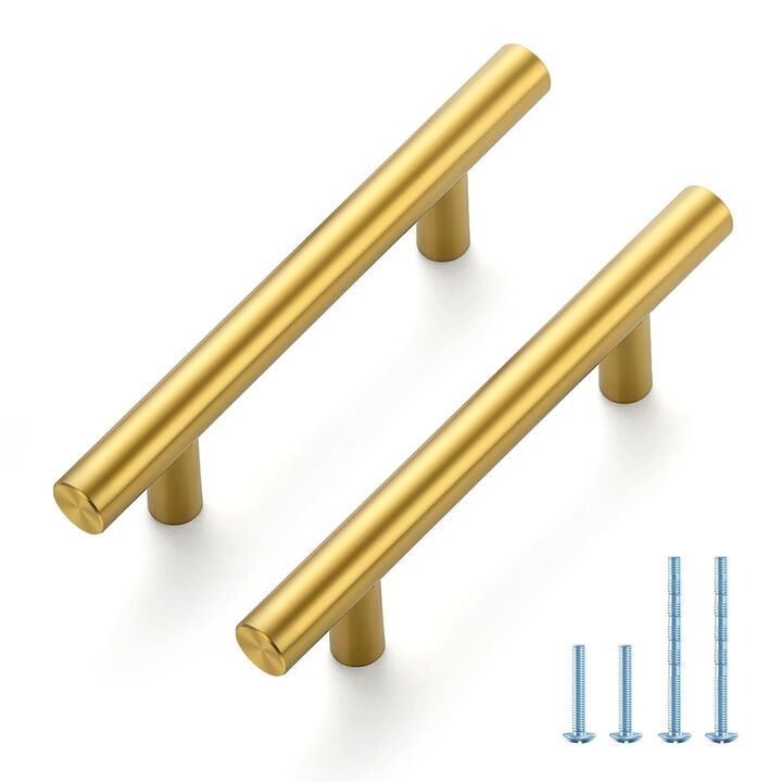 JOY DECOR 5 Pack 5 Inch Cabinet Pulls Kitchen Cabinet Handles with 3 Inch Hole Center Brushed Brass Cabinet Hardware Stainless S