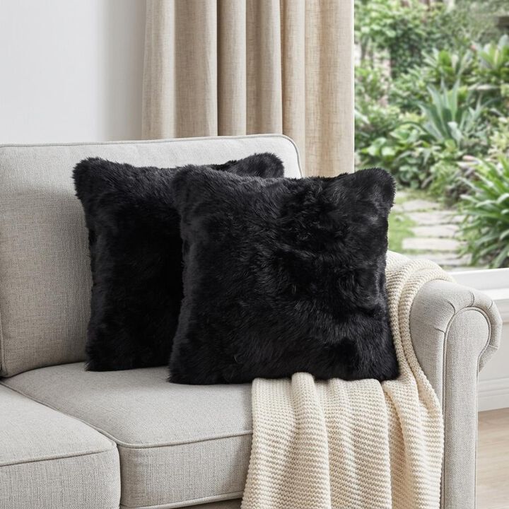 HomeRoots Set of Two 18" Black Sheepskin Throw Pillows