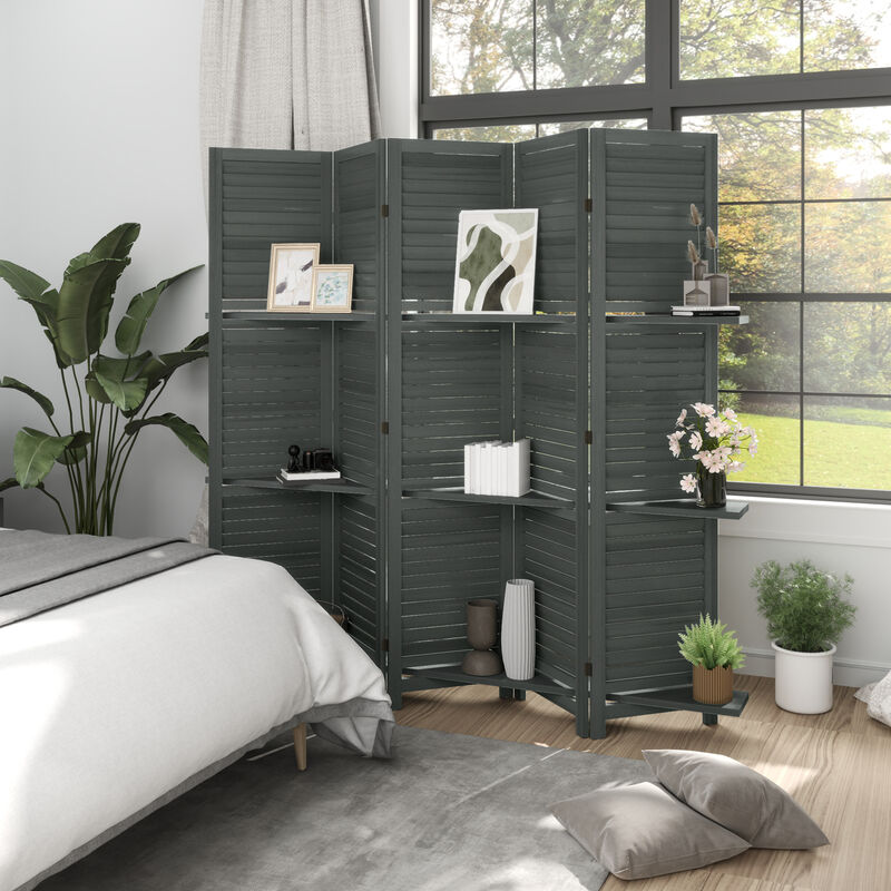 Hivvago 5-Panel Wood Room Divider with Shelves and Storage image number 7