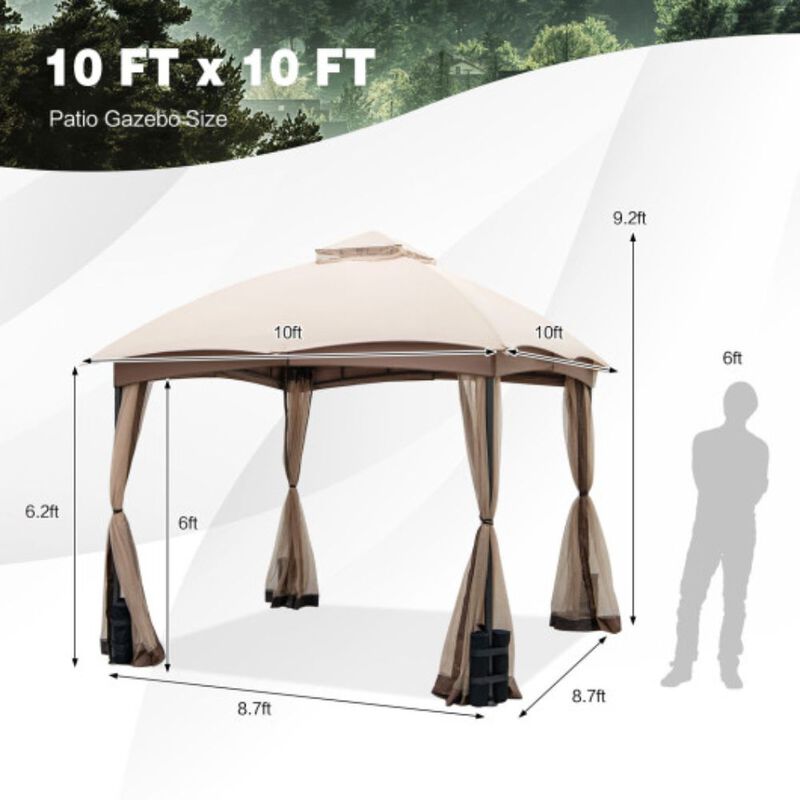 Patio Double-Vent Gazebo with Privacy Netting and 4 Sandbags