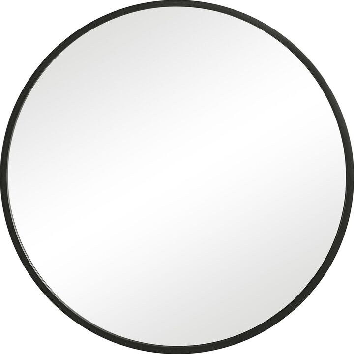 43 Inches Round Shape Sleek Frame Mirror, Black-Benzara