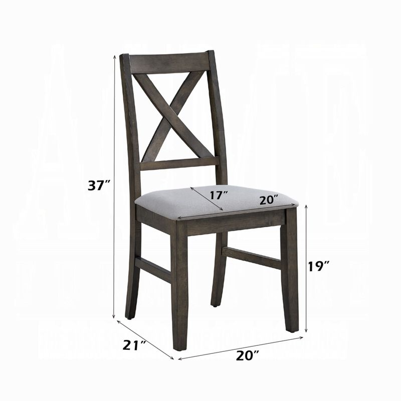 Side Dining Chair Set of 2, X Farmhouse Back, Padded Gray and Beige - Benzara