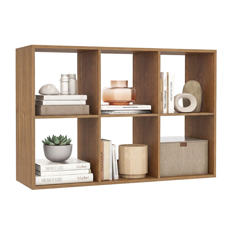 Large 6 Cube Storage Shelf with Back Guardrail for Bedroom image number 3
