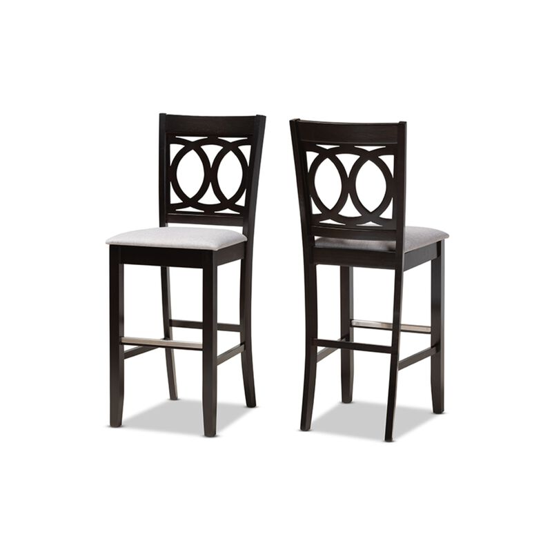 Baxton Studio Carson Modern and Contemporary Grey Fabric Upholstered and Espresso Brown Finished Wood 2-Piece Bar Stool Set