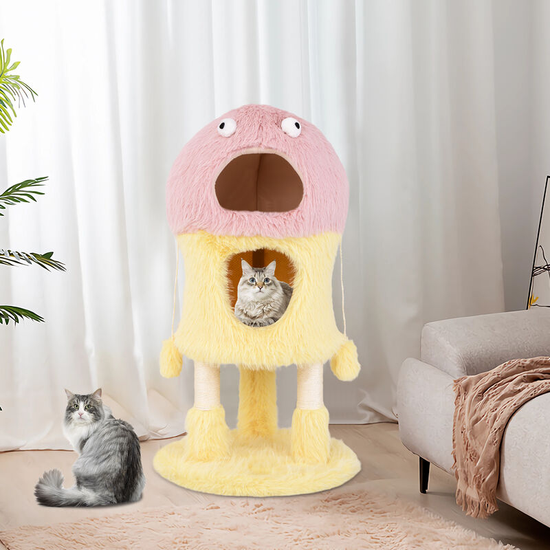 Cute Monster-Themed Cat Tower with 2 Condos, Scratching Posts & 3-Level Activity Center