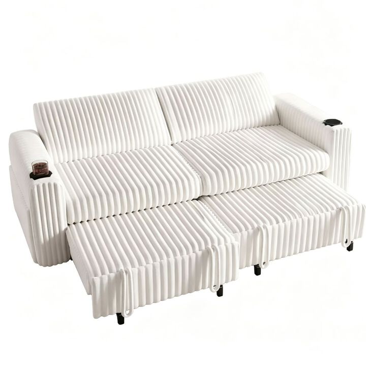 91" Convertible Sleeper Sofa Bed, Loveseat with 5-Level Reclining Backrest, Pull-Out Bed, USB Ports