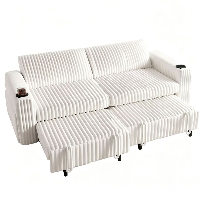 91" Convertible Sleeper Sofa Bed, Loveseat with 5-Level Reclining Backrest, Pull-Out Bed, USB Ports image number 0