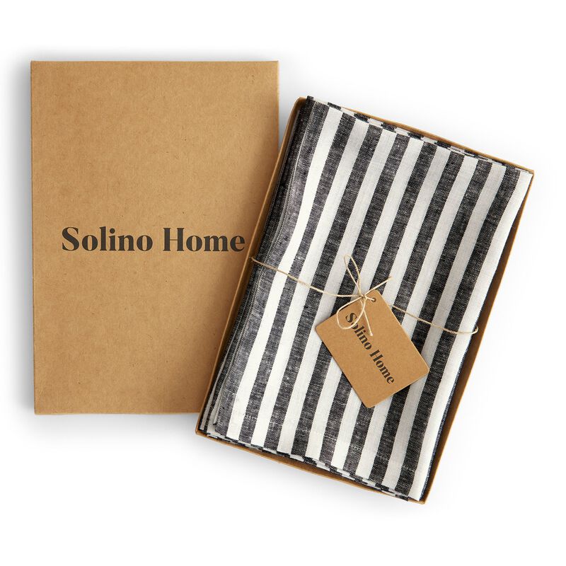 Solino Home 100% Pure Linen Dinner Napkins 20 x 20 Inch Set of 4 - Amalfi Stripe