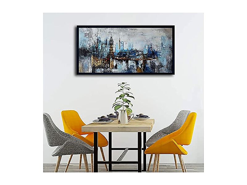 Large Wall Art Bedroom Abstract City View Canvas Gray Blue Buildings Office image number 3