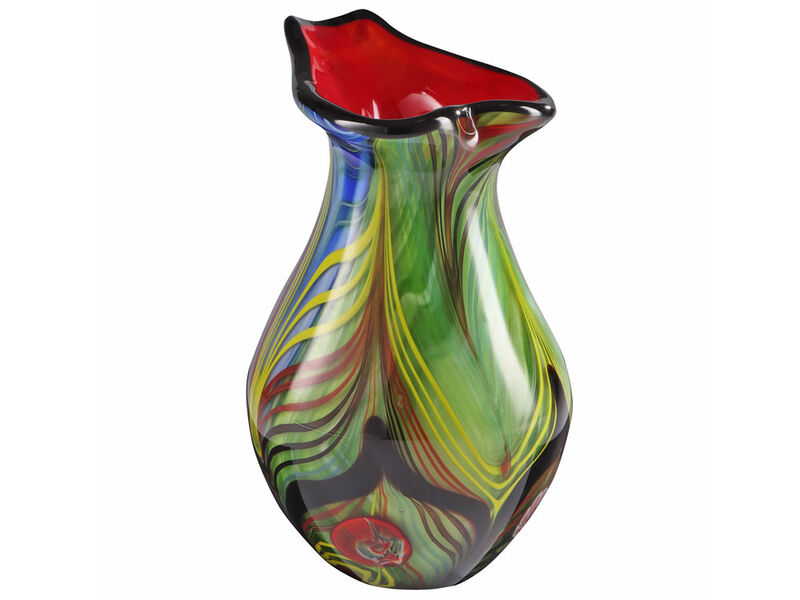 Hand Blown Abstract Teardrop Art Glass Vase with Angled Lip