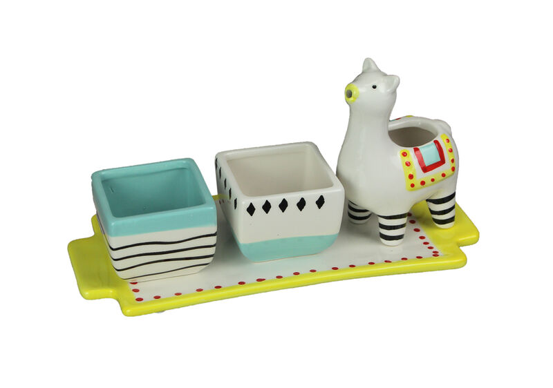 Ceramic Succulent Pots Display Tray & Llama Water Holder Indoor Mini Planter Set image number 0