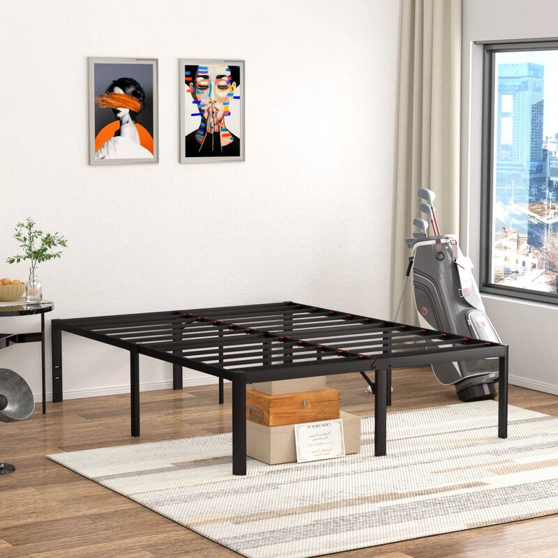 Platform Bed Frame with Rounded Edges &ndash; Metal Build and Under-Bed Clearance