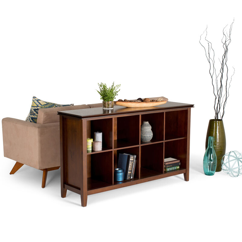 Artisan SOLID WOOD 57 inch Wide Transitional 8 Cube Storage Sofa Table in Russet Brown