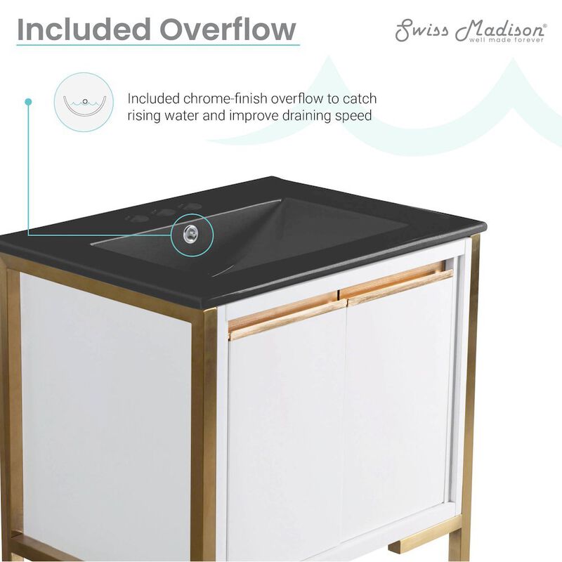 Marseille 24 in. White Bathroom Vanity with 3-Hole Ceramic Sink Top image number 3