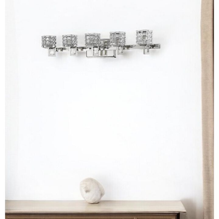 Hivvago Coralie 5-Light Polished Nickel Sconce With Pressed Crystal Shades