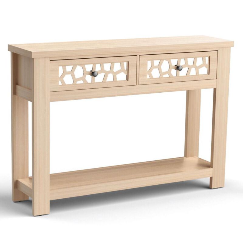 Hivvago 2-Tier Console Table with Drawers and Open Storage Shelf